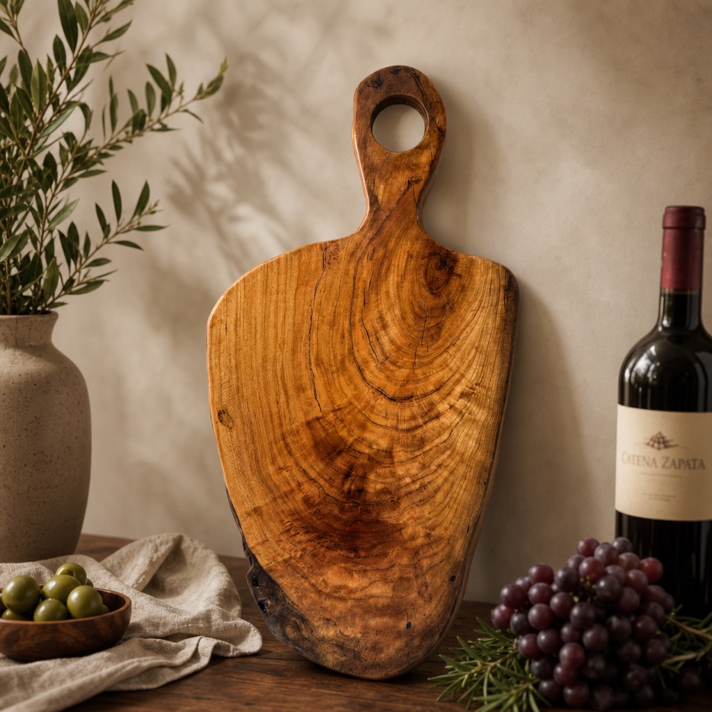 A Camp Fisher Creations handcrafted natural-grain serving board